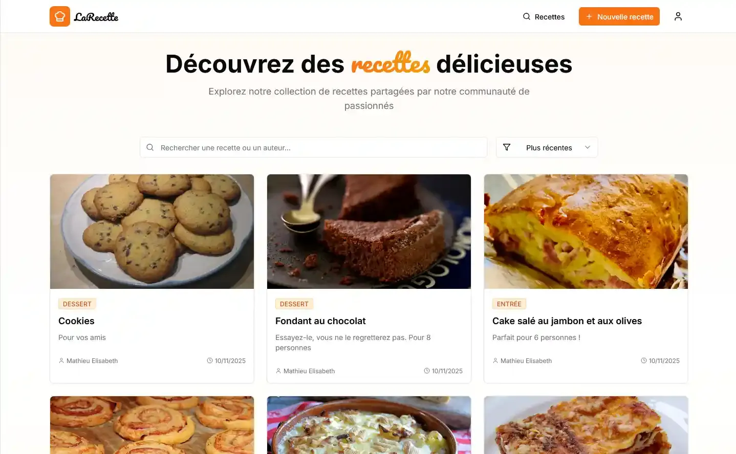Capture d'écran du projet La Recette