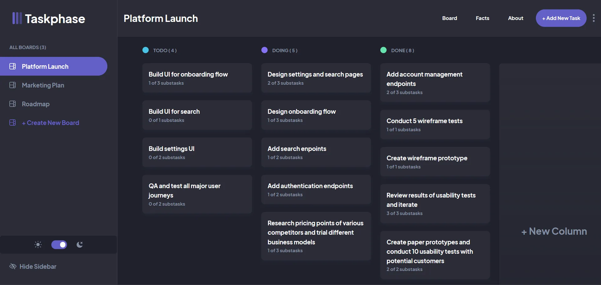 Capture d'écran du projet Taskphase