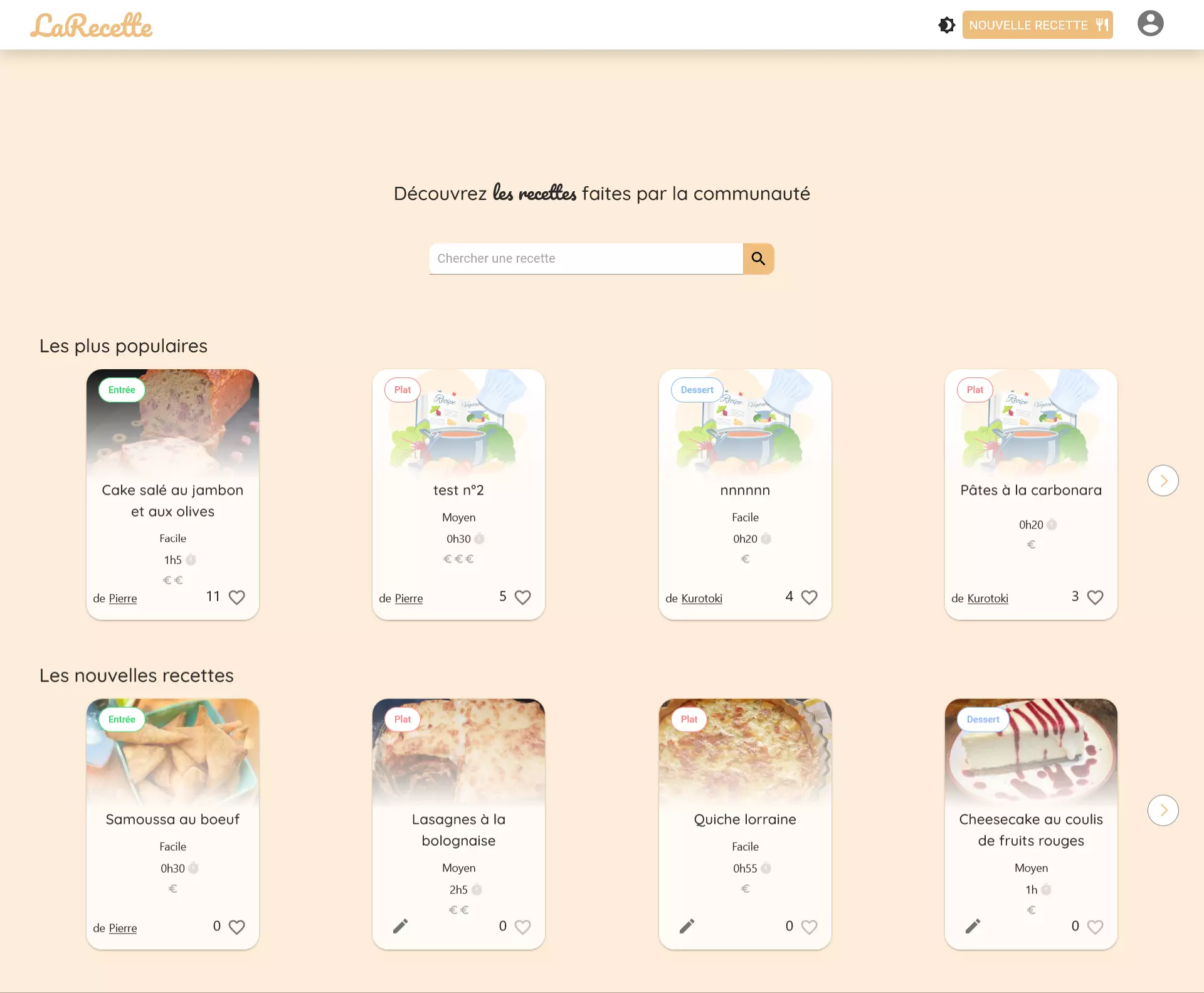 Capture du projet La recette